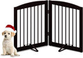 PUPETPO Freestanding Pet Gate for Dogs, Foldable Wooden Dog Gate for House, Indoor Pet Barrier for Stairs, Doorways, Support Feet Included, 24" Height 2 Panels, Brown
