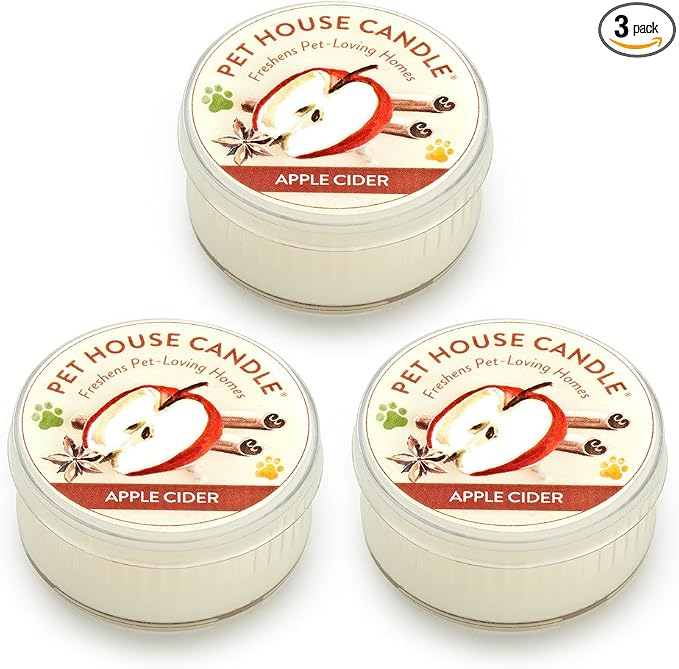 Pet House Mini Candles for Pet Odor Made with Natural Soy Wax, Plant Based, Dog and Cat Friendly Scented, Apple Cider Pack of 3