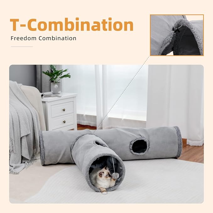 PAWZ Road Cat Tunnel 51 Inches Long Cat Toys Collapsible Tunnel 12”Diameter | Large Cats Tube for Big Cats,Rabbits and Puppy Extra Long Cat Play Tunnel Straight with 2 Peepholes for Indoor&Adult Cats