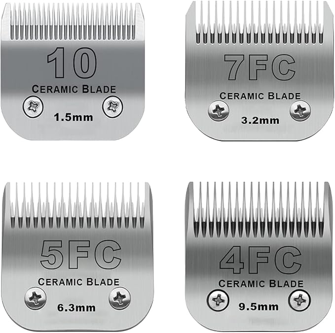 Detachable Ceramic Pet Blades Compatible with Andis & Oster A5 Grooming | Compatible with Andis,Oster A5,Wahl KM10 Clippers | 1/16"(1.5mm) to 3/8"(9.5mm) Cut Length, Include 10/7FC/5FC/4FC 4 Pack