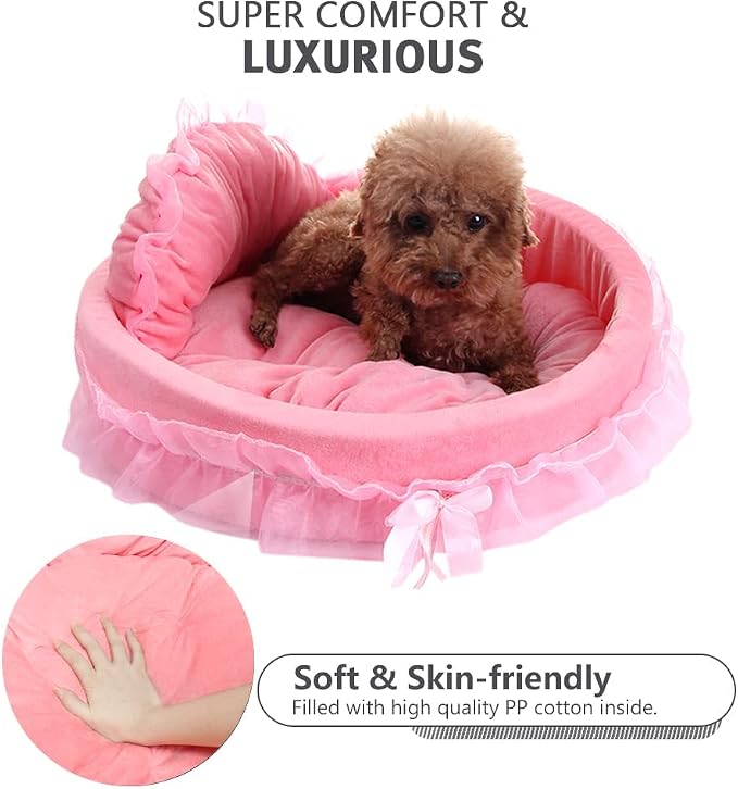 Pink Dog Bed Washable Princess Cat Couch Soft Plush Pet Sofa Nest Mat Snuggle Kitten Puppy Cave Beds Cute Cozy Kitten Doggy Kennel Cushion Small Medium Dogs Cats Sleeping Pad (S, Pink)
