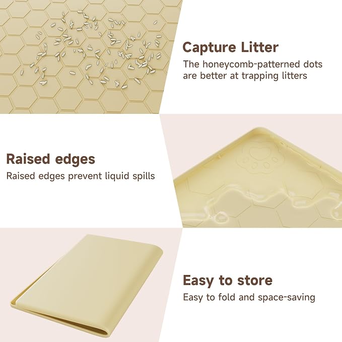 Cat Mat for Litter Box, 40" X 28" Large Silicone Cat Litter Trapping Mat | Waterproof Cat Litter Mat, Soft on Kitty Paws, Easy to Clean, Non-Slip Kitty Scratch Pad for Floor(Yellow)
