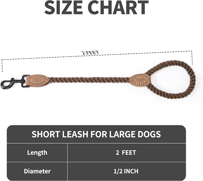 Mile High Life Dog Leash Braided Cotton Rope with Leather-Reinforced Ends | Rust-proof 360° swivel clasp, Heavy-duty for medium/large dogs. Great for weddings, daily walks (18IN, 1/2", Dark Brown)