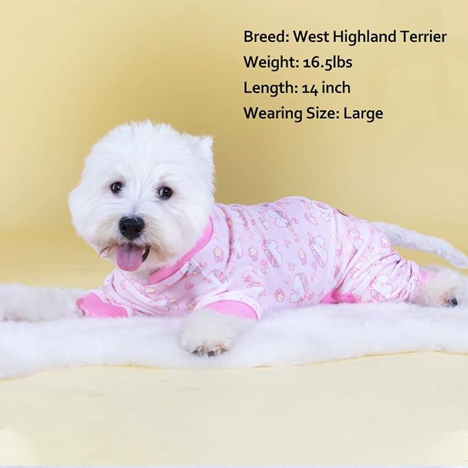 KYEESE Dog Pajamas Velvet Dog Pajamas Small Sized Dogs Soft Dogs Clothes Pjs with Pink Unicorn Pattern Stretchy Pet Jammies Coat Comfy Pet Onesie Costume, X-Large