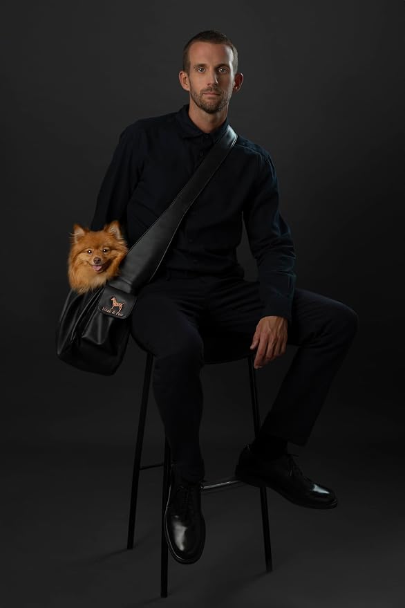 Noah & Paw Dog Sling Carrier for Small Dogs 5-18lb, Dog Sling for Small Dogs and Cats, Dog Carrier with Adjustable Padded Strap, Vegan Leather Lined with Fur, Double Safety Feature, Machine Washable
