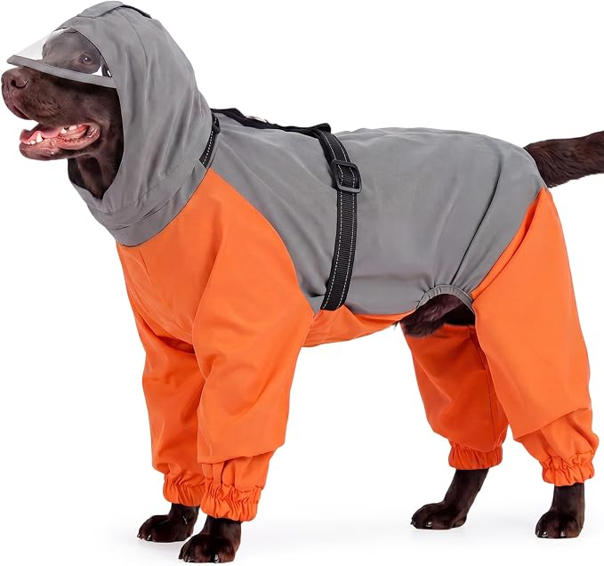 Nanaki Waterproof Dog Raincoat-Built in Harness & Removal Hood Rain Coats | For Rainy Days,Hiking Camping,Reflective Safety Strips,Full-Body Protection,Easy On/Off,Detachable&adjustable Hood,Breathable