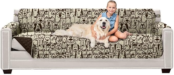 Sofa Shield® Couch Slip Covers for Dogs, Reversible Furniture Protector with Strap, Stain and Tear Resistant Cushion Cover, 88 inch Seat, Machine Washable Slipcover Pets, Cats, Dog Chocolate Print
