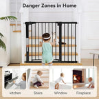 COMOMY 30" Tall Baby Gate for Stairs Doorways, Fits Openings 29.5" to 43.3" Wide, Auto Close Extra Wide Dog Gate for House, Pressure Mounted Easy Walk Through Pet Gate with Door, Black