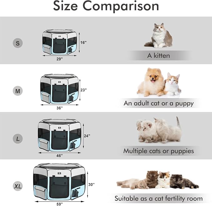 X-ZONE PET Dog Playpen Portable Pet Play Pens for Puppies, Cat, Rabbit, Chicks, Foldable Exercise Play Tent Kennel Crate, Indoor/Outdoor Travel Camping Blue Small