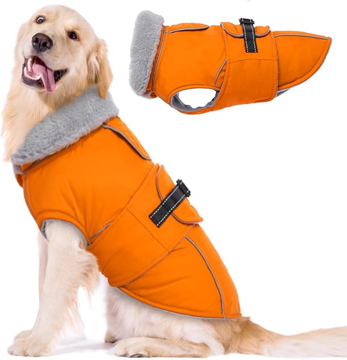 Lelepet Dog Coat Waterproof Dog Jacket Fleece Vest with Adjustable Buckle | Reflective Winter Jacket with Leash Hole Windproof Cold Weather Coats for Small Medium Large Dogs, Hunting Vest, Orange, XXL