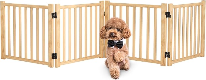Wooden Freestanding Dog Gate Indoor - 16.9" H 4 Panels | No-painted Foldable Pet Gates for Doorways, Doggy Pet Fence for Stairs, Hallways