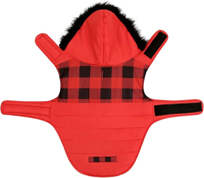 HDE Dog Puffer Jacket Fleece Lined Warm Dog Parka Winter Coat with Harness Hole Buffalo Plaid - XXL
