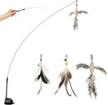 TTcat Cat Wand Toys with Suction Cup, Interactive Bird Simulation Cat Toy Set,Cat Teaser Cat Toys,Flexible Steel Wire and 3Pcs Replacement Feather Refills with Bells.