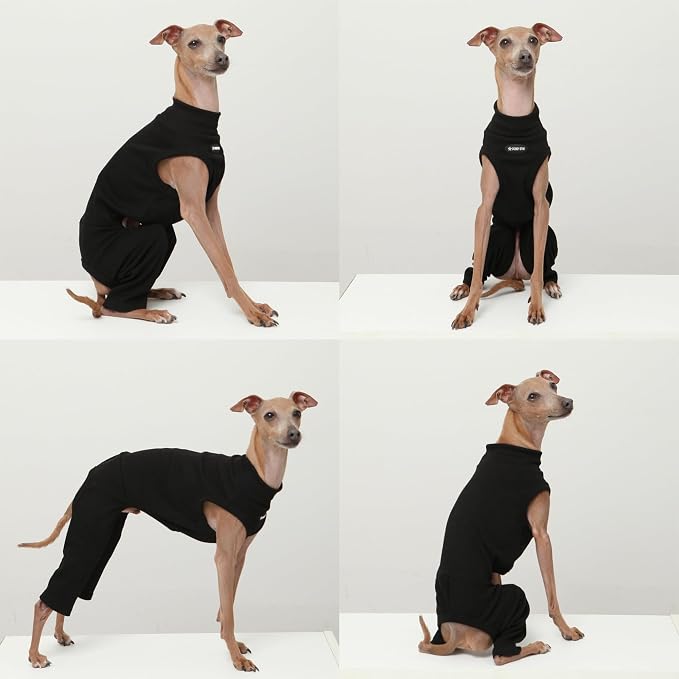 D Doggy Star Italian Greyhound Clothes High-Stretch Sleeveless Onesie for Styling (L,Coordi Black)