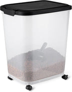 Amazon Basics Pet Food Storage Container with Wheels, BPA-Free, Detachable Scoop, 30lbs Capacity, Reliable Seal