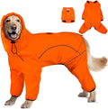 ADINIKIA Dog Raincoat,Waterproof Rain Jacket with Removable Hood,Orange XL | Leash Hole/ Reflective Stripe/Adjustable 4 Legs Rainsuit/Full Coverage/ Snowproof Windproof/ For Small to 3X-Large Dogs