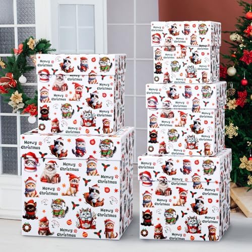 Roowest 5 Pcs Christmas Nesting Gift Boxes with Lids Cat Stackable - Image 4