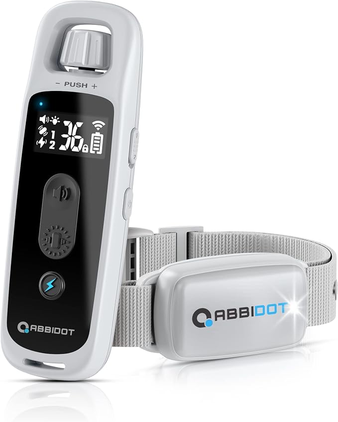 ABBIDOT Shock Collar for Dogs 3300 FT Dog Training Collar with Remote, 4 Training Modes IPX7 Waterproof Nihgt Light, Rechargeable E-Collar for Small Medium Large Dogs (15-120 lbs),Light Gray