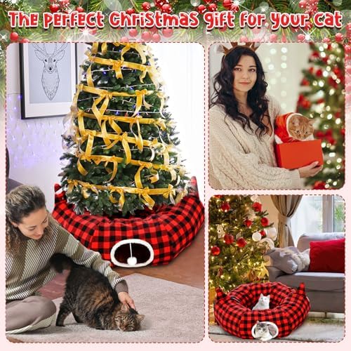 Dansydaisy Cat Tunnel Christmas Tree Skirt Red Black, 33.9 Inch Bed Cave - Image 6