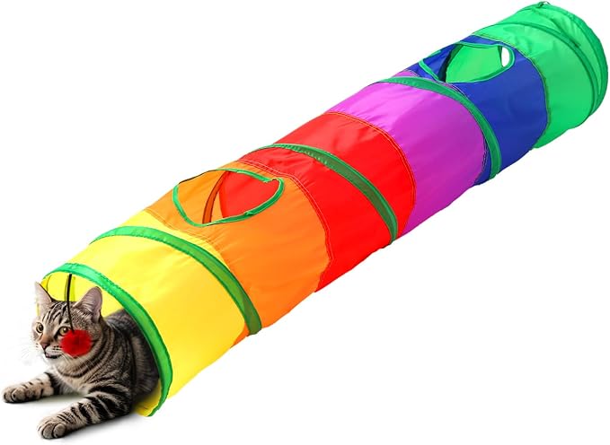 Pet Cat Tunnel, Long Straight Tunnels for Indoor Cats, Collapsible Pet Tunnel for Kitten, Puppy, Rabbit, 25cm-Wide Tunnels, Durable & Breathable, with Peek Hole Toy Ball