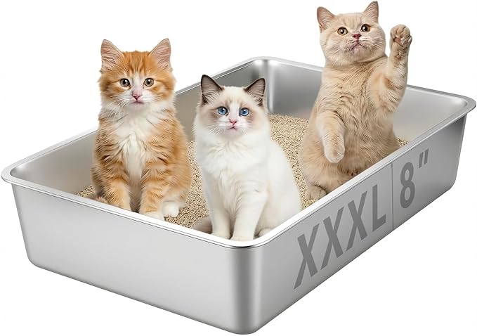 Homegroove XXXL Stainless Steel Litter Box, 28"x20"x8" Large for Big Cats | Extra Large Metal Cat Litter Box, Non-Stick Easy to Clean Surface, Jumbo Size for Big Cats & Multiple Cats
