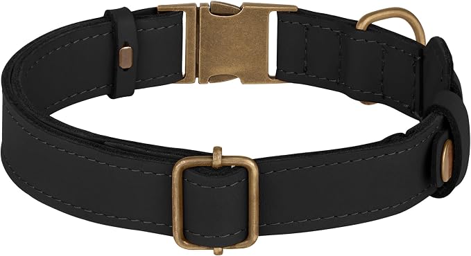 AirTag Dog Collar - Genuine Leather Dog Collar with Apple AirTag Holder and Metal Buckle - Smart GPS Tracking Pet Collars (Black, S, 12"-15" Neck Fit)
