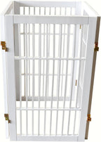 Urnporium Pet Dog Gate Freestanding, Strong Durable Folding Wooden Fence, Portable Acacia Hardwood Safety Barrier for Indoor & Outdoor Use (White Pet Gate, 4 Panel 30" Tall)
