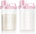 LEAWALK Airtight Rice Storage Container, 3.28Qt Cereal Dry Food Flour and Sugar Bin, Dog Cat Food Dispenser with Measuring Cup, BPA Free Clear Plastic Kitchen and Pantry Organization Bin-Pink 2Pack