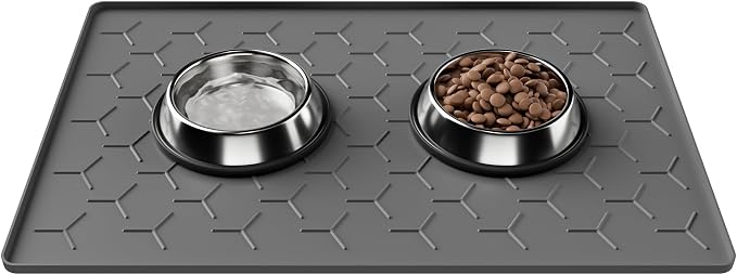 Pieviev Silicone Dog Cat Food Bowl Mat, Waterproof Raised Edge, 24'' x 16'' | Food-Grade Bpa-Free Pet Food Mat, Waterproof & Non-Slip, Raised Edges Contains Spills & Drips, Fits Pet Bowls and Fountains