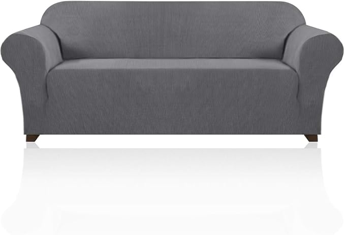 Stretch Sofa Cover Slipcover 1-Piece, Spandex Jacquard Fabric Universal Couch Cover for 3 Cushion, Washable Non Slip Sofa Cover, Pet Friendly (Large Sofa 90"-100",Grey)