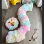 Cat Bed Tunnel Tube Toy Rainbow Plush | Collapsible Round Tunnels for Indoor Cats, Interactive Toys Play Tubes with Hanging Ball for Kitten, Puppy, Rabbit