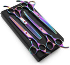 Moontay Professional 7" Dog Grooming Scissors Set 4PCS, Multicolour | Straight, Upward Curved, Downward Curved, Thinning/Blending Shears for Dog, Cat and Pets, JP Stainless Steel