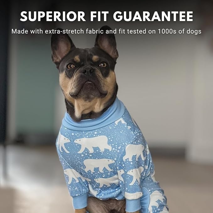Spark Paws Dog Pajama, Dog Recovery Suit Male, Onesie, Ultra-Soft and 4-Way Stretch, for Small Medium and Large Breeds - Snowy Polar Bear - M