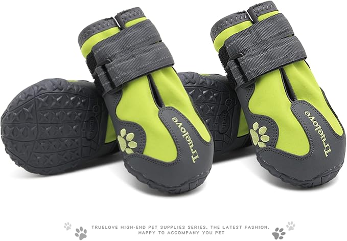TRUE LOVE Dog Shoes Waterproof Anti-Slip Rain Boots with Reflective TLS3961(Neon Yellow, 1#)