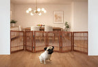 Urnporium Freestanding Wooden Dog Gate Foldable Indoor Pet Gate No Drill Expandable Barrier for Doorways Stairs Hallways Portable Wood Fence for Small Dogs & Puppies (Brown Pet Gate, 6 Panel 24" Tall)