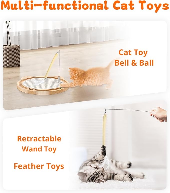 Cat Scratcher Toys Natural Sisal Pad Kitten Interactive Ball Track | Cat Toys Spring Ball Turntable Indoor Entertainment Chasing Hunting Protecting Furniture Sofa Mental Physical Exercise