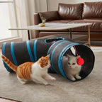 3-Way Collapsible Cat Tunnel Tube Toy Black Blue | Interactive Tunnel with Hanging Ball & Peek Hole for Indoor Cats, Kittens, Puppies, Rabbits | Hours of Fun & Exercise