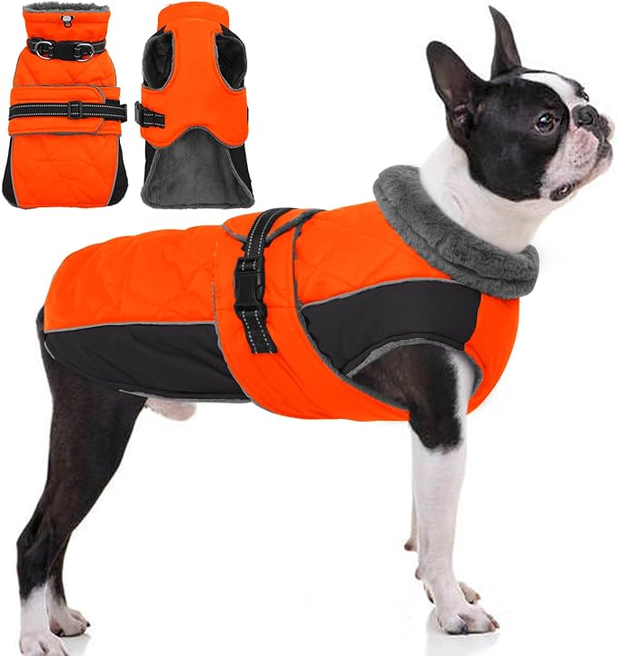 QBLEEV Warm Dog Jacket - Reflective, Adjustable Winter Coat with Turtleneck for Cold Weather, Waterproof Fleece Snowsuit for Small, Medium, Large Dogs