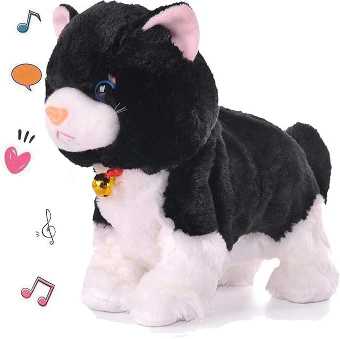 Smalody Interactive Mechanical Robot Cat Sound Control Plush Toy Black
