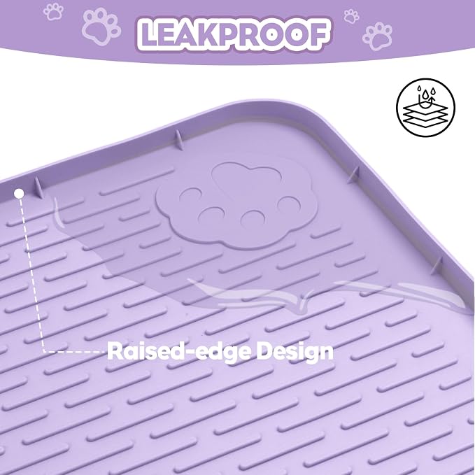 Silicone Cat Litter Mat for Litter Box 34”x22” Large Cat Mat, Purple | Waterproof, Non-Slip, Leak-Proof Rug Mat with Lip, Easy to Clean, Extra Large Litter Catcher Mat for Floor
