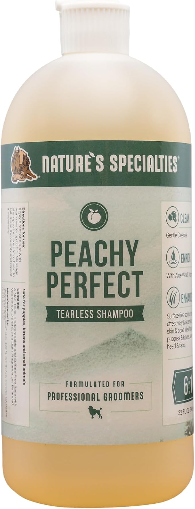 Nature's Specialties Peachy Perfect Ultra ConcentratedDog Shampoo for Pets, Makes up to 1.5 Gallons, Natural Choice for Professional Groomers, Gentle on Skin & Coat, Made in USA, 32 oz