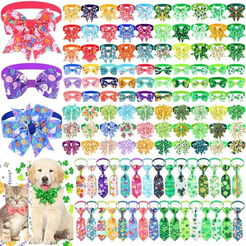 Talltalk 120 Pcs Easter Spring Dog Bow Tie Collar Set Adjustable Pet Grooming Holiday Accessories Decoration for Dog Cat by Talltalk