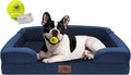 Waterproof Orthopedic Dog Bed for Medium Large Sized Dogs | Memory Foam Pet Bed Sofa with Bolster, Dog Couch with Washable Cover & Non-Slip Bottom, 30x20 Inch, Sapphire blue