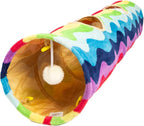 Cat Tunnel -Straight-Shaped, Rainbow Wave Color, Soft Velvet Exterior, Oxford Fabric Fog-Proof Interior, Plush Toy Ball, Easily Washable, Conveniently Foldable, 47.2in/120cm