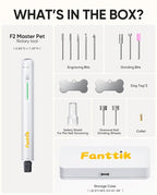 Fanttik F2 Master Pet Quiet Dog Nail Grinder, Safe Pet Nail Trimmer | Electric Rechargeable, LED Light, 5-Speed Variable Paws Grooming Tool Kit, DIY Name Tags for Small Medium Dogs & Cats, White
