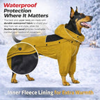 LOVELONGLONG Fleece-Lined Dog Raincoat with Removable Hood – Waterproof Winter Full Body Dog Jacket – Windproof Snowproof Cold-Weather Suit – Yellow-F 3XL