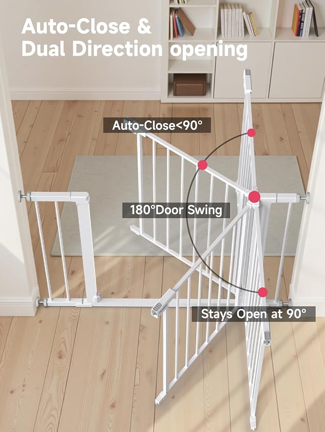 29.5-40.5" Baby Gate for Stairs, Dog Gate for Doorways, Walk Thru Auto Close Metal Baby Safety Gate for The House, Stairs and Doorways, Child Gate Pressure Mounted, Pet Gate for Dog Indoor - White
