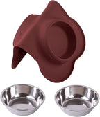 Hubulk Pet Dog Bowls 2 Stainless Steel Dog Bowl with No Spill Non-Skid Silicone Mat + Pet Food Scoop Water and Food Feeder Bowls for Feeding Small Medium Large Dogs Cats Puppies (Medium, Burgundy)