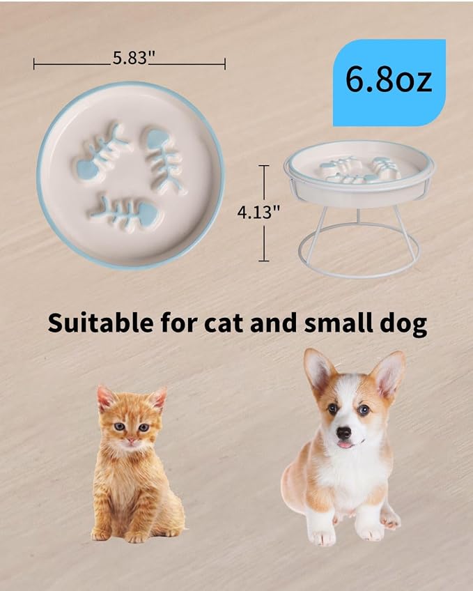 Ceramic Fish-Bone Slow Food Bowl for Cats and Dogs, Dishwasher Safe, Non-Toxic, Engaging Design, Prevents Obesity | Ceramic Bowl Elevated Anti Vomit Whisker-Friendly Wet & Dry Food