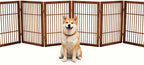 Urnporium Pet Dog Gate Freestanding, Strong Durable Folding Wooden Fence, Portable Acacia Hardwood Safety Barrier for Indoor & Outdoor Use (Brown Pet Gate, 6 Panel 30" Tall)